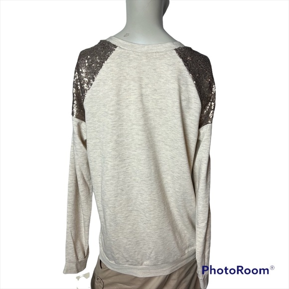 Living Doll Los Angeles Cream Long Sleeve Bronze embellishments Top - Picture 6 of 13